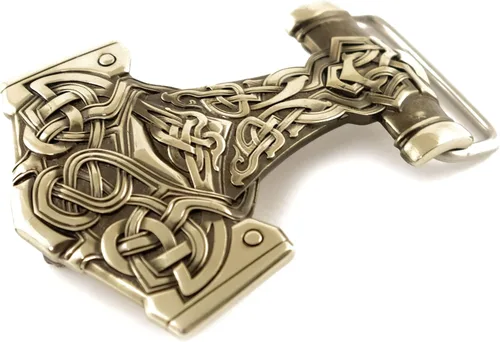 Vista 5 de Martillo de Thor Hebilla de cinturón de plata alemana, escandinavo viejo nórdico vikingo mjolnir, mitología de la edad vikinga Thor dios arma sólida