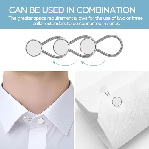 Vista 6 de 12 extensores de botón de cuello de camisa para camisas de vestir para hombres, extensor de botón de cuello cómodo, también funciona como extensores