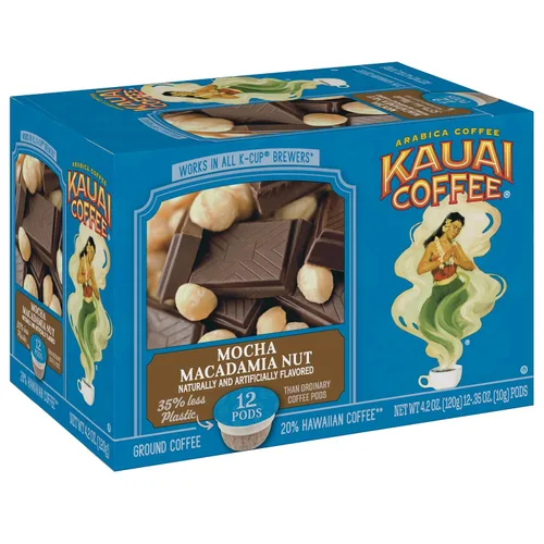 Vista 30 de Kauai Coffee Cápsulas K-Cup para cafeteras Keurig, café arábica, 10% hawaiano, tostado medio, aroma brillante con notas florales, descafeinado, 1