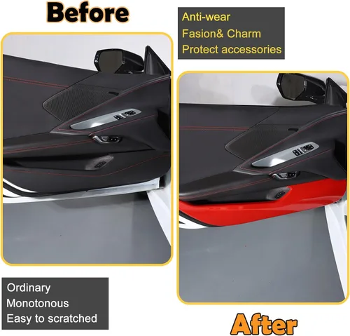 Vista 2 de CHEAYAR Kit Anti Patadas de Panel de Puerta Interior de Automóvil Compatible con Corvette C8 Stingray 2020 2021 2022 2023 Cubierta Protectora
