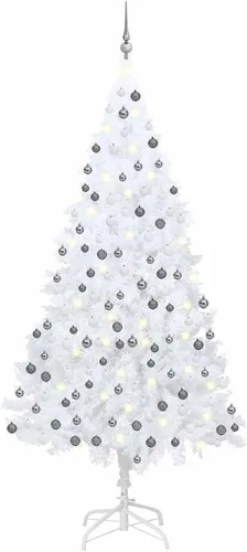 Vista 33 de 6.5ft Pre-Lit Artificial Christmas Tree with 250 LED Lights, Hinged PVC Branches, Metal Stand, and Decorative Balls for Indoor Holiday Decor Verde
