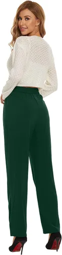 Vista 6 de FUNYYZO Pantalones fluidos de pierna ancha para oficina, negocios, casual, cintura alta, pantalones de vestir