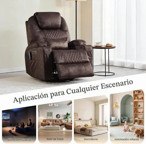 Vista 13 de AHMED Silla reclinable giratoria eléctrica con masaje y calor para adultos Terciopelo.