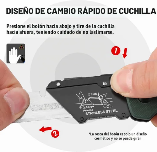 Vista 4 de WORKPRO Cuchillo utilitario plegable G10 mango con cabeza de acero inoxidable, hoja de cambio rápido y bloqueo trasero, cortador de caja resistente