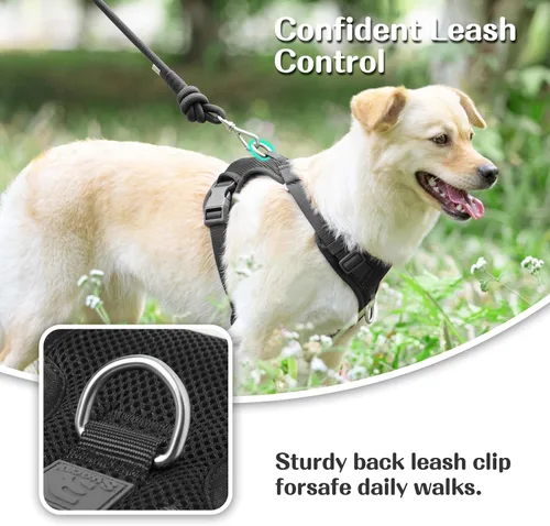 Vista 3 de Arnés sin tirones para perros pequeños, medianos y grandes, chaleco de malla ajustable de 2 capas con doble clip, a prueba de escapes, liberación
