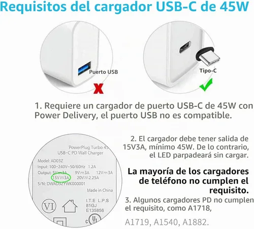 Vista 7 de Cable de carga USB C para Surface RT y Pro 1 2 (negro de 6 pies), funciona con cargador USB-C de 15 V/3A 45 W, compatible con Microsoft Surface 1512