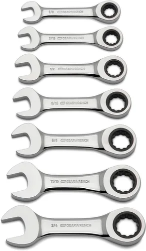 Vista 4 de GEARWRENCH Juego de llaves combinadas de trinquete rechonchas, de 7 piezas de 12 puntos, SAE - 9507D