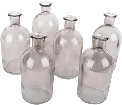 Vista 6 de Koyal Wholesale Juego de 6 mini jarrones de cristal para centros de mesa, bodas y decoración del hogar, pequeñas botellas decorativas para flores