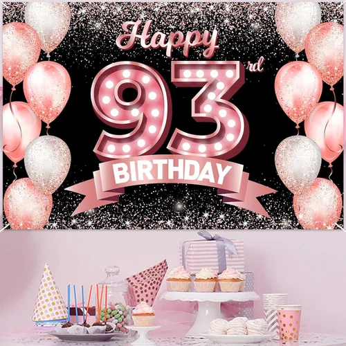 Vista 69 de Cartel de feliz cumpleaños décimo oro rosa, telón de fondo, saludos a 10 años, globos de confeti, decoración temática para niñas de 10 años