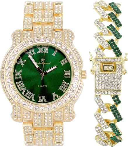 Vista 22 de Charles Raymond Reloj redondo de lujo para hombre totalmente incrustado con brillantes en plata con pulsera Bling-ed Out - L0504B