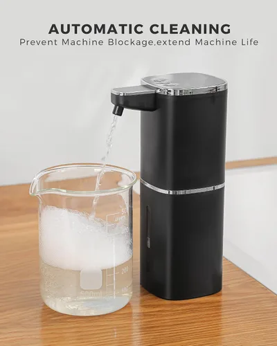 Vista 8 de Dispensador automático de jabón espumoso sin contacto, dispensador de jabón de manos inteligente recargable por USB, 9 niveles ajustables, 13.5 Negro