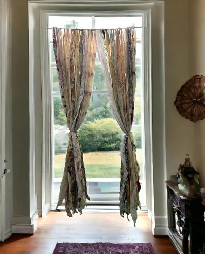 Vista 7 de Mango Gifts Exotic Elegance: Cortina de puerta de cinta multicolor hecha a mano en seda vieja Sari Beige