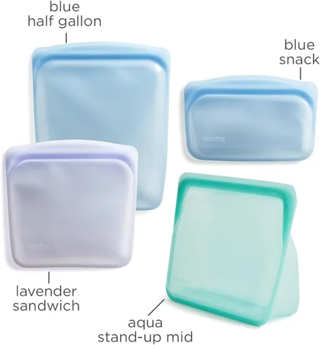 Vista 5 de Stasher - Bolsas de silicona reutilizables para almacenamiento de alimentos, paquete de 4, multicolor Food-Safe Silicone, BPA-Free, Leak-Free