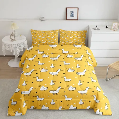 Vista 46 de Erosebridal Juego de ropa de cama a cuadros azul para niños, juego de cama individual con diseño de patos amarillos de dibujos animados, juego