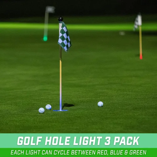 Vista 5 de GoSports Paquete de 3 luces de agujero de golf iluminadas, ideales para jugar golf con poca luz, práctica de putting, práctica de astillado y más