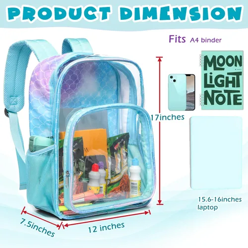 Vista 2 de BLUEFAIRY Mochila transparente para estadio escolar, grande, de PVC, transparente, bolsa de libros, mochila transparente, Azul bebé, Mochilas Daypack