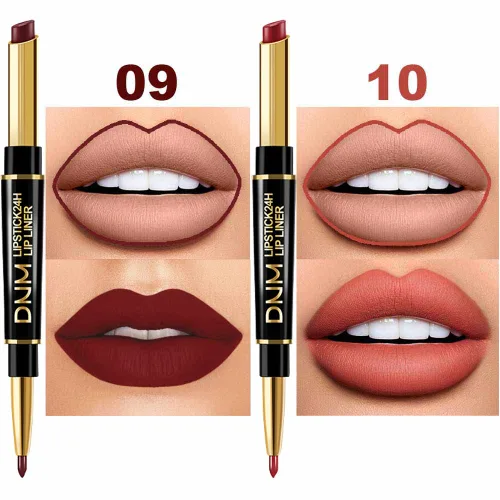 Vista 6 de evpct DNM Juego de 6 delineadores y lápices labiales, 2 en 1, impermeables, 24 horas de duración, para mujer, castaño, nude, rosa antiguo, marrón