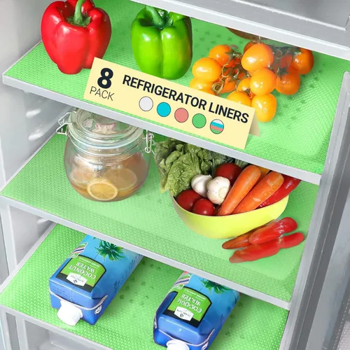 Vista 22 de Revestimientos para estantes de refrigerador (paquete de 8) de Linda’s Essentials - Forro para estantes o cajones sin adhesivo, alfombrillas