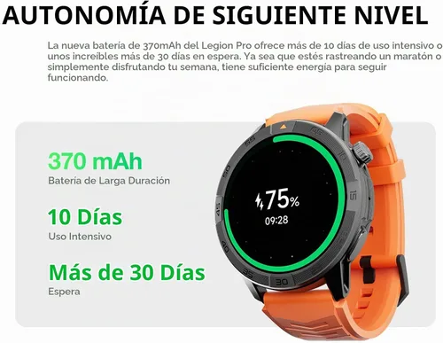 Vista 9 de AGM Legion Pro - Reloj inteligente resistente, pantalla AMOLED de 1.43 pulgadas (60 Hz, 600 nits), a prueba de golpes y caídas, 164.0 ft