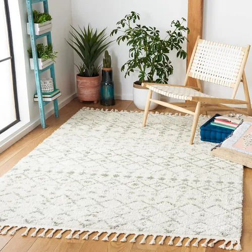Vista 26 de SAFAVIEH Berber Fringe Shag Collection - Alfombra decorativa de 2 pies 2 pulgadas x 4 pies, color crema y gris oscuro, diseño que no desprende