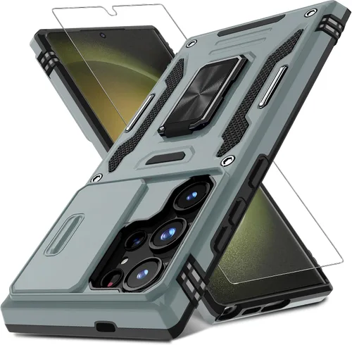 Vista 12 de DEERLAMN Funda para Samsung Galaxy S23 con Cubierta Deslizante para Cámara + Protector de Pantalla (2 Paquetes), Soporte de Anillo Giratorio