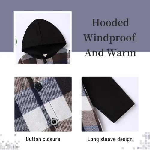 Vista 3 de Fuermos Conjunto para niño pequeño - Sudadera y pantalones a cuadros con capucha - Ropa de otoño
