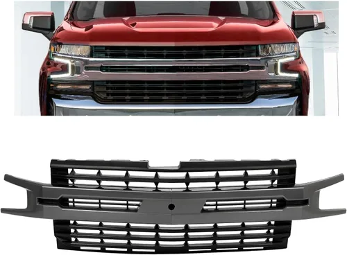 Vista 10 de KUAFU Parrilla frontal compatible con parachoques superior de capó para Chevy Chevrolet Silverado 1500 2019-2022, pintada en negro