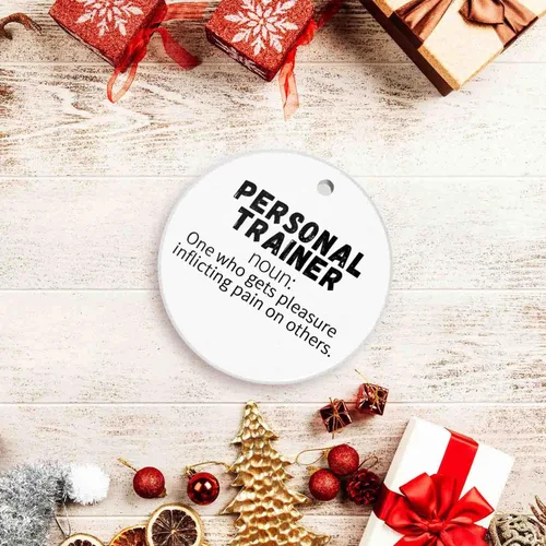 Vista 4 de Adornos de Navidad para la familia, entrenador personal, divertido recuerdo de cerámica para decoración del árbol de Navidad para el hogar