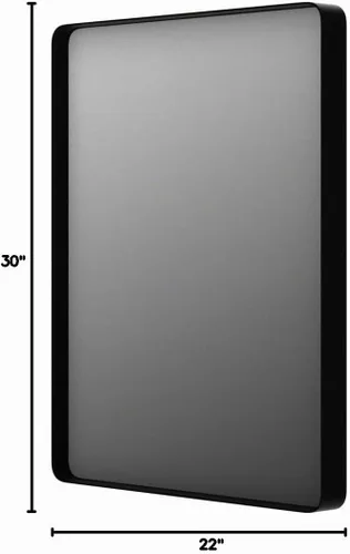 Vista 5 de Espejo de baño moderno con marco negro para pared, espejo redondo rectangular de 30 x 22 pulgadas, espejo de tocador de baño negro mate, espejo