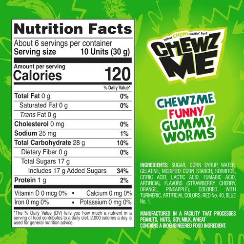 Vista 2 de ChewzMe Gusanos de Gomita Ácida, Dulces de Gomita Ácida, 6 oz (Paquete de 1)