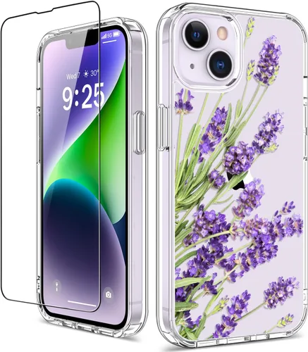 Vista 11 de Funda para iPhone 14 Pro con protector de pantalla, 6.1 pulgadas, transparente de cuerpo completo, a prueba de golpes, diseño floral, para niñas