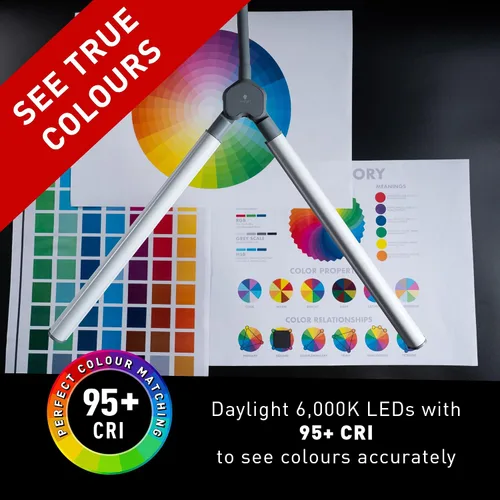 Vista 2 de DuoPro Clamp Lámpara LED con Abrazadera - Luz Diurna de 6,000K, 2,100 Lux a 12", 4 Niveles de Brillo, Pantallas Antirreflejos, Brazo Ajustable