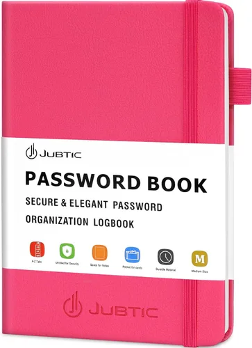 Vista 7 de JUBTIC Libro de contraseñas con pestañas alfabéticas, pequeña libreta de contraseñas con bolsillo interior, registro de inicio de sesión
