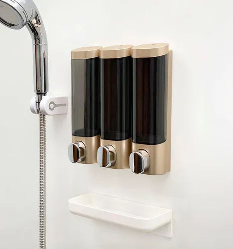 Vista 10 de RANKADO - Dispensador de jabón de ducha de lujo, 2 cámaras, sin taladro, dispensador de champú y acondicionador de baño, montado en la pared