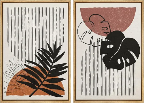 Vista 73 de SIGNFORD Lienzo enmarcado para pared, juego de arte geométrico retro de mediados de siglo, plantas forestales, ilustraciones con formas abstractas