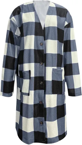 Vista 4 de Chamarra a cuadros para mujer, casual, de tartán, sobre camisa, gabardina, de manga larga, mezcla de lana, chaqueta de franela, ropa de moda de otoño
