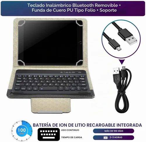 Vista 7 de DETUOSI Funda universal para tableta Android de 8.0 pulgadas con teclado, teclado Bluetooth inalámbrico extraíble + funda de piel sintética +
