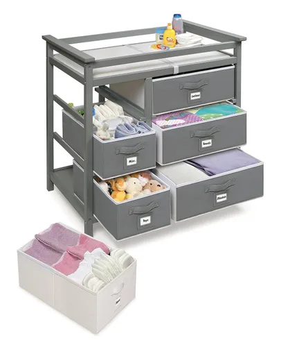 Vista 7 de Badger Basket Cambiador de bebé moderno con 6 cajones de almacenamiento y almohadilla - gris Modern changing table with pad, safety belt, 6