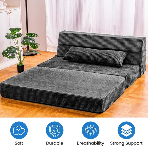 Vista 9 de Cvortll Sofá cama plegable, silla convertible con almohada, sofá plegable de espuma viscoelástica de alta densidad, sofá futón plegable para sala