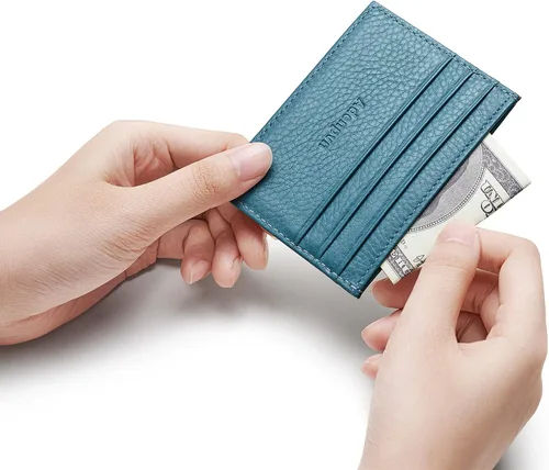 Vista 26 de Cartera de tarjeta de crédito de cuero genuino, billetera minimalista, inserciones de billetera delgada, 003, Estuche para tarjetas de crédito