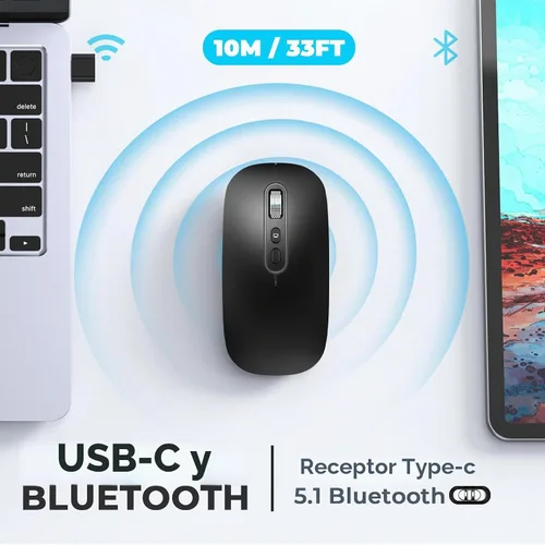 Vista 2 de RaceGT - Ratón inalámbrico recargable USB C, modo dual para MacBook Air/Pro