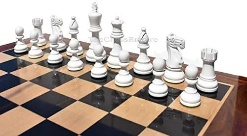 Vista 5 de Juego de ajedrez AIW 350 piezas de ajedrez blanco marfil y negro lacado 3.75" King Luxury Juego de piezas solamente