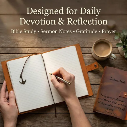 Vista 5 de Diario de oración cristiana personalizado para hombres y mujeres, diario de estudio bíblico de cuero grabado con las Escrituras, cuadernos