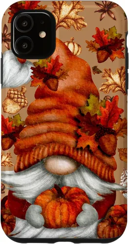 Vista 8 de Brown Fall Themed Gnome Pumpkin Cute Pattern Autumn Leaves Case for iPhone 16