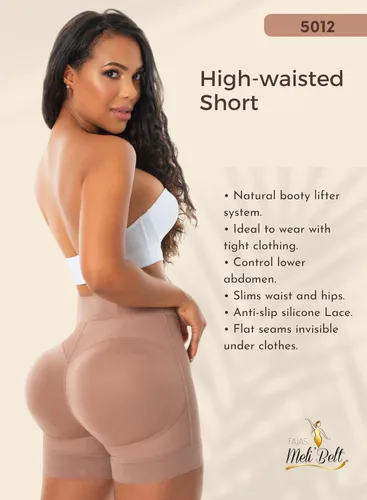Vista 4 de FAJAS MELI'BELT 5012 - Pantalones cortos de faja colombiana de cintura alta para levantamiento de glúteos, pantalones cortos Levanta Cola Colombianos