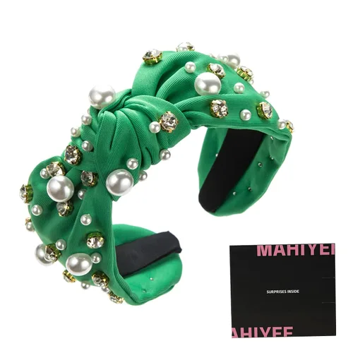 Vista 4 de Accesorios para el cabello de moda para mujer, diadema anudada, diadema de perlas negras para niñas, con cuentas de diamantes de imitación, diadema