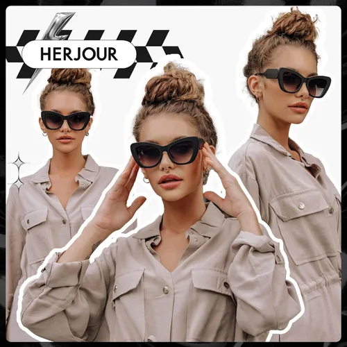 Vista 3 de HERJOUR Gafas de sol de gran tamaño de ojo de gato para mujer, moda grande, ojo de gato para mujer, gafas de sol AR82149