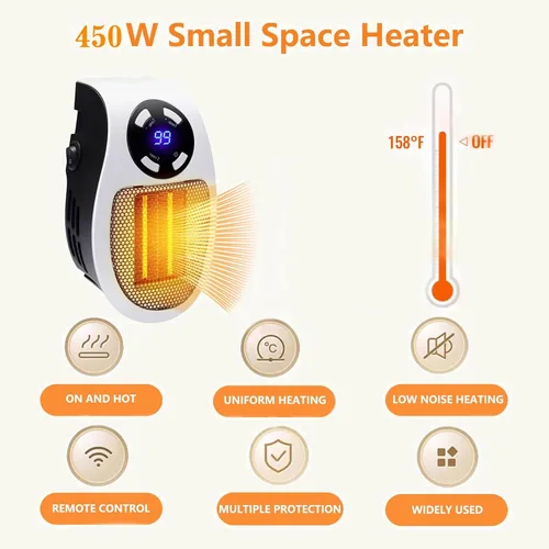 Vista 5 de Calentador de espacio con termostato inteligente, calentadores pequeños eléctricos portátiles de 450 W con temporizador/protección contra