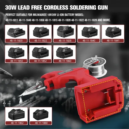 Vista 3 de Soldador inalámbrico para batería Milwaukee de 18 V, pistola de soldadura de 30 W, kit de soldador de precalentamiento rápido de 30 segundos