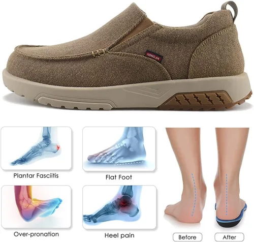 Vista 3 de YONGJIA Mocasines sin cordones para hombre con soporte de arco, amortiguación extra y alivio del dolor, ortopédicos, informales, antideslizantes
